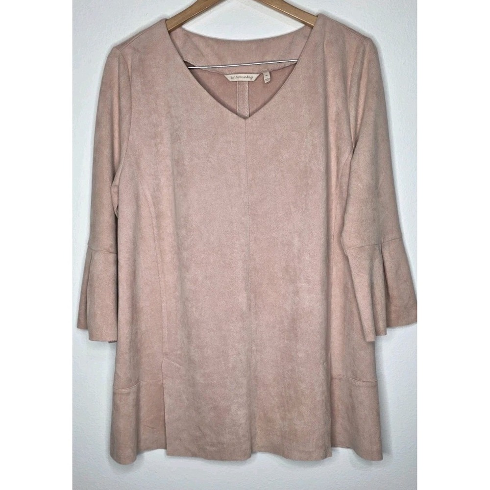 Soft Surroundings Izzy Faux Suede‎ Tunic Blush Pink Women XL Blouse 3/4 Sleeve